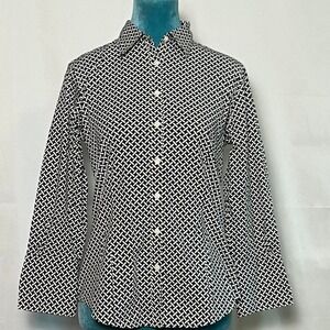 Brooks Brothers Workwear Black White Geometric Button Down Fitted 4